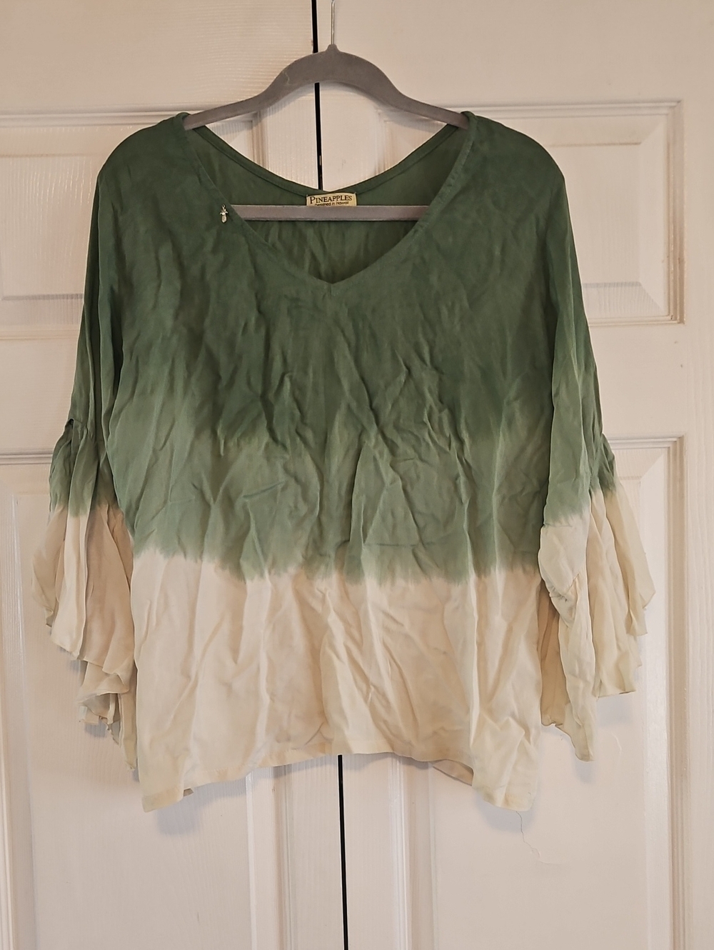 Green-to-Cream Ombre V-Neck Tunic